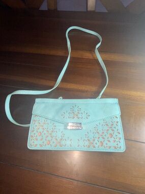 Light Blue & Tan Small Crossbody Bag